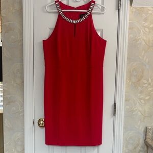 Laundry by Shelli Segal Red Dress with Embellished Neck and Racerback Shoulder